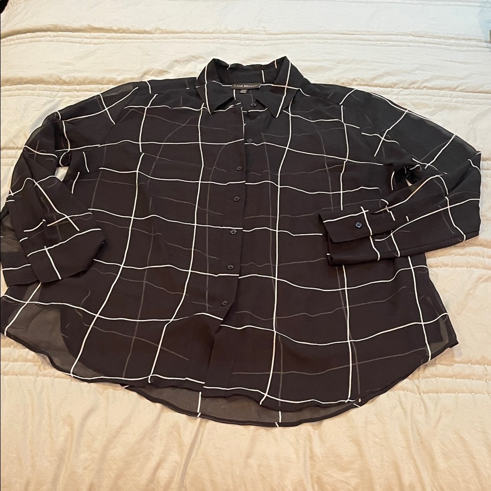 Lane Bryant, black with white , sheer top, 14/16